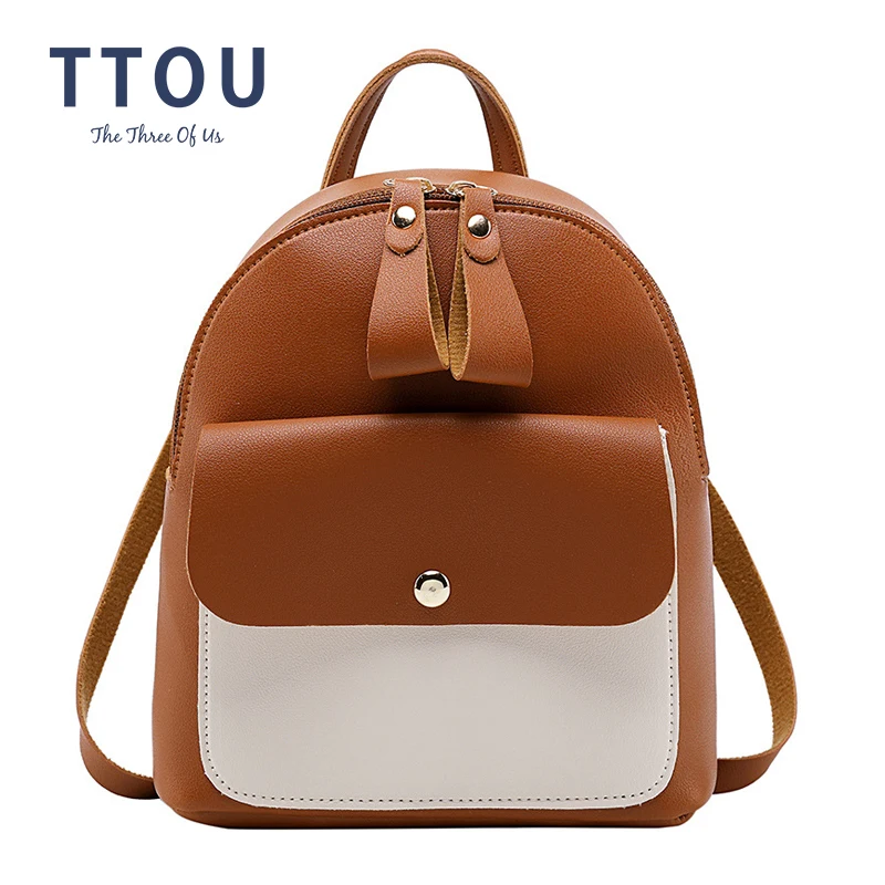 

TTOU Female Soft PU Leather Mini Backpacks Students Patchwork Shoulder Schoolbags Women Fashion Small Travel Bags Back Pack
