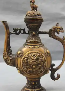 

China Classical Royal Copper Bronze Foo Dog Lion Dragon Teapot Pot Kettle Flagon