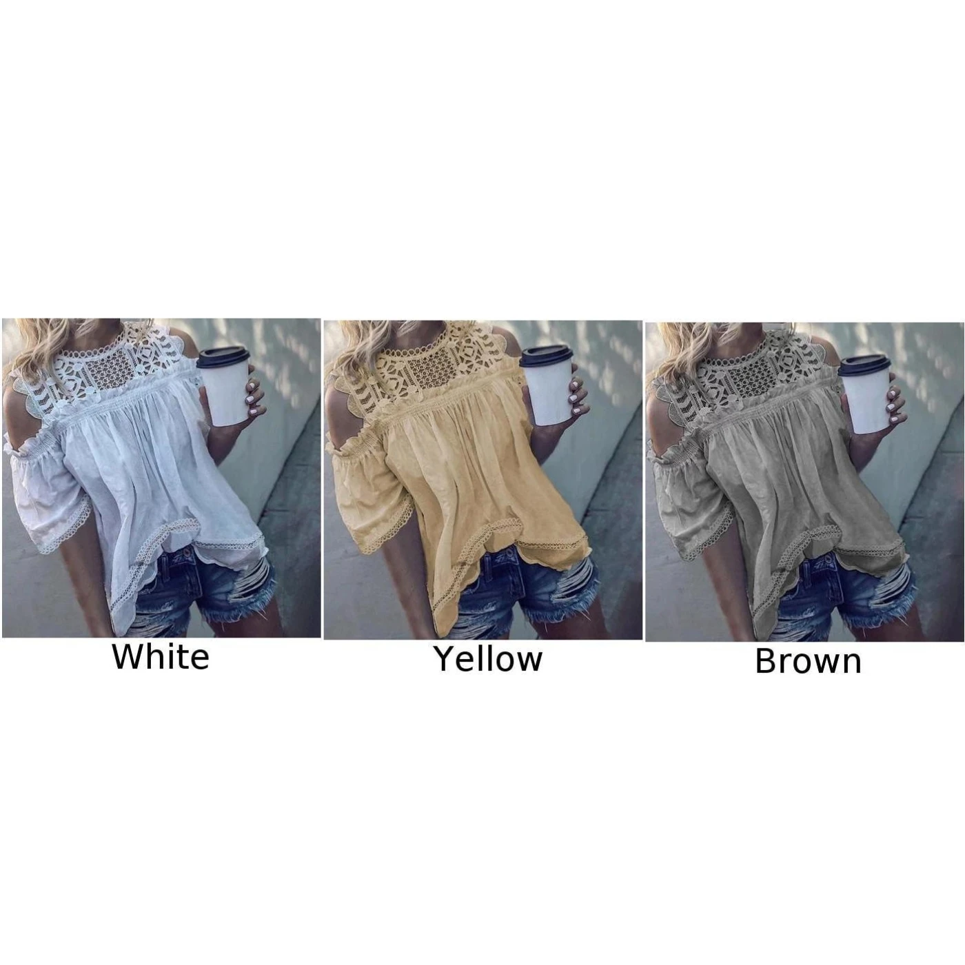 Женские рубашки Camisas Mujer летние кружевные топы с круглым вырезом и полым рукавом