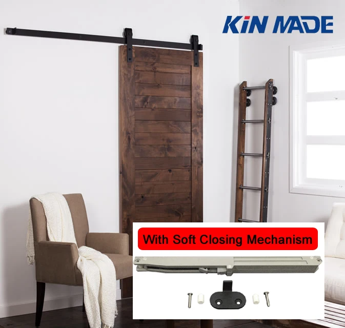 KIN MADE Soft Closing Antique Style Steel Sliding Barn Rustic Wood Door font b Closet b