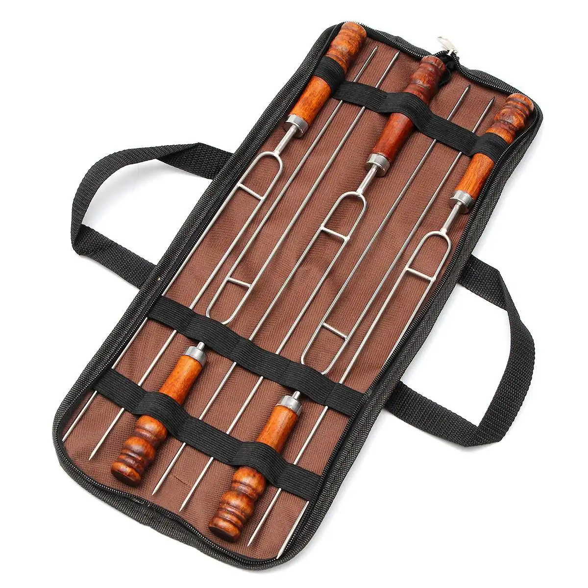 

Barbecue Tool 5PCS/Set Roasting Forks with Bag Camping Hot Dog Telescoping Sticks Skewers BBQ Forks Stainless Steel Random Color