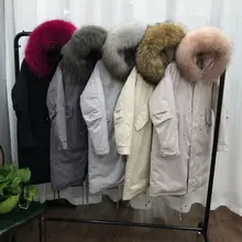 Натуральный мех енота собака воротник winte утиный пух пальто Верхняя одежда женские пуховики модные парки осень зима