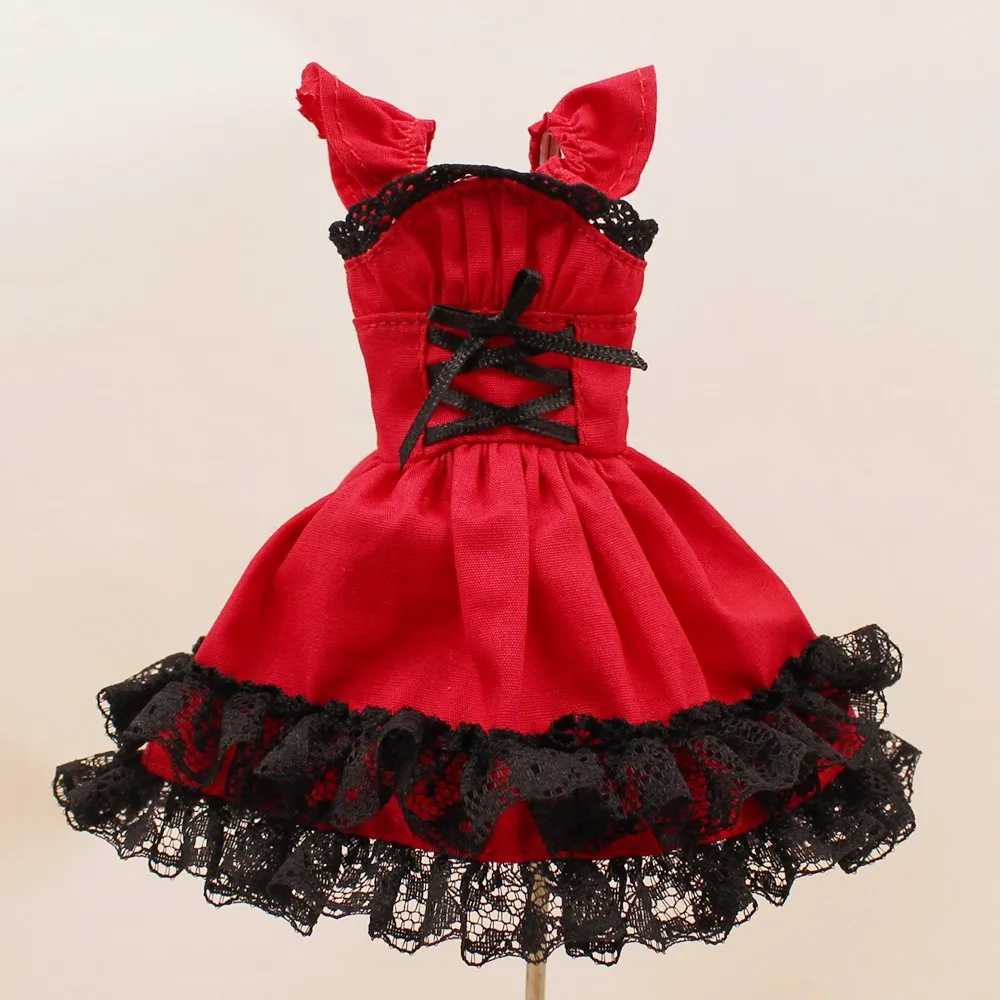 Neo Blythe Doll Fashionable Red Black Dress with Leggings 1