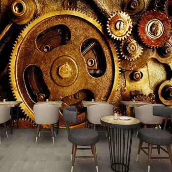 

Custom Any Size Murals Wallpaper 3D Retro Industrial Machinery Gear Restaurant Bar KTV Background Wall Cloth Waterproof 3D Decor