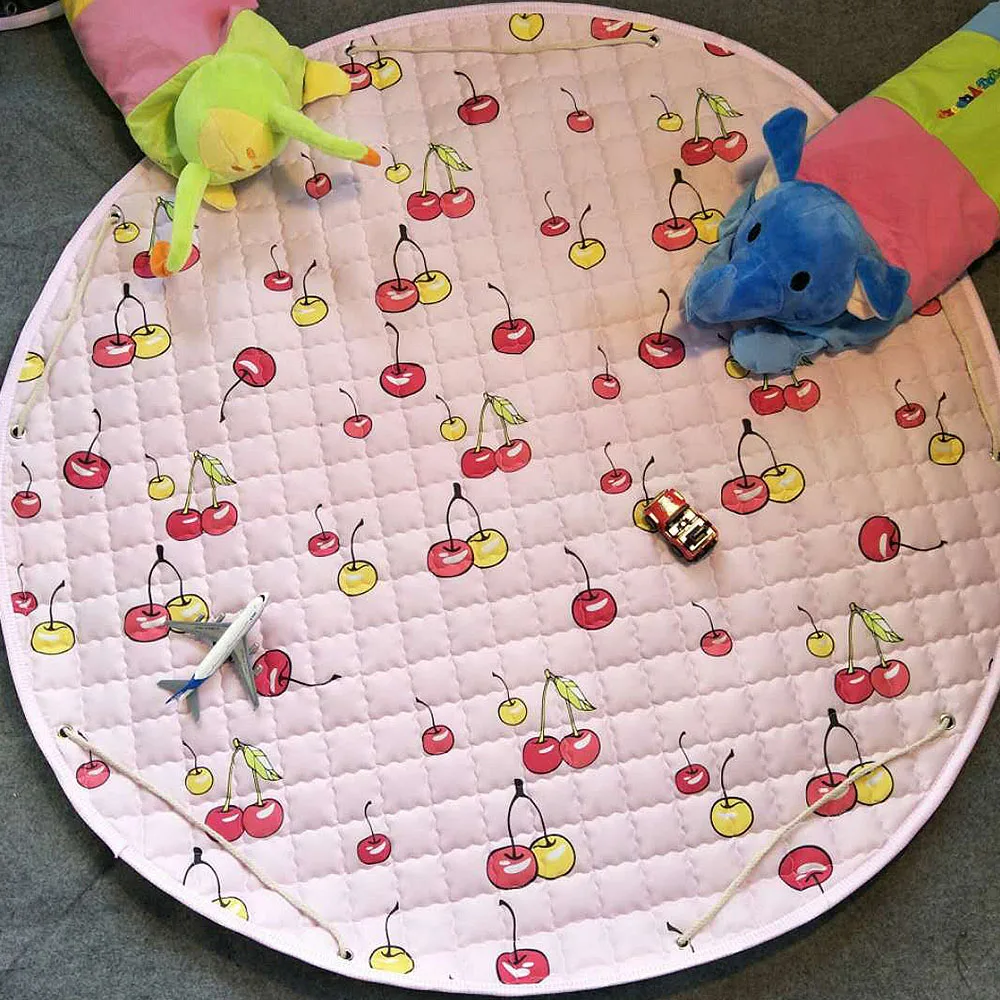 Мультфильм шаблон детей мягкий игровой коврик клубника круглый Ползания Одеяло сумка для хранения игрушек ребенка коврик игровой детский
