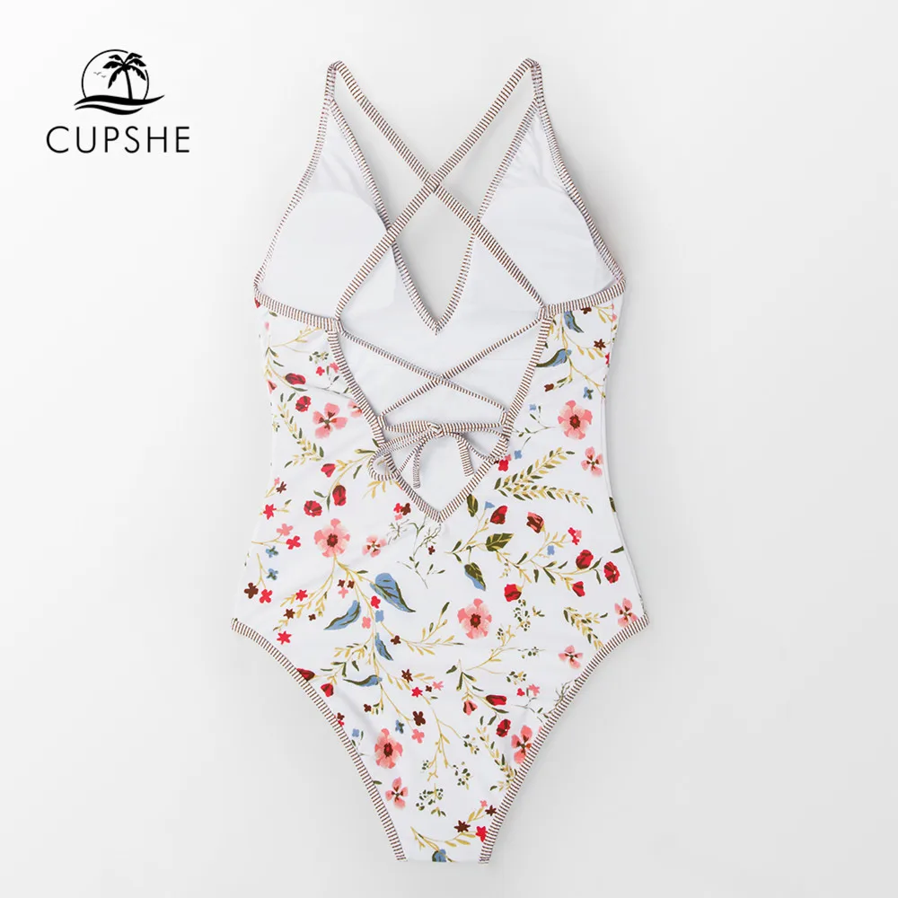 CUPSHE изящный Цельный купальник с цветочным принтом и v образным вырезом женский