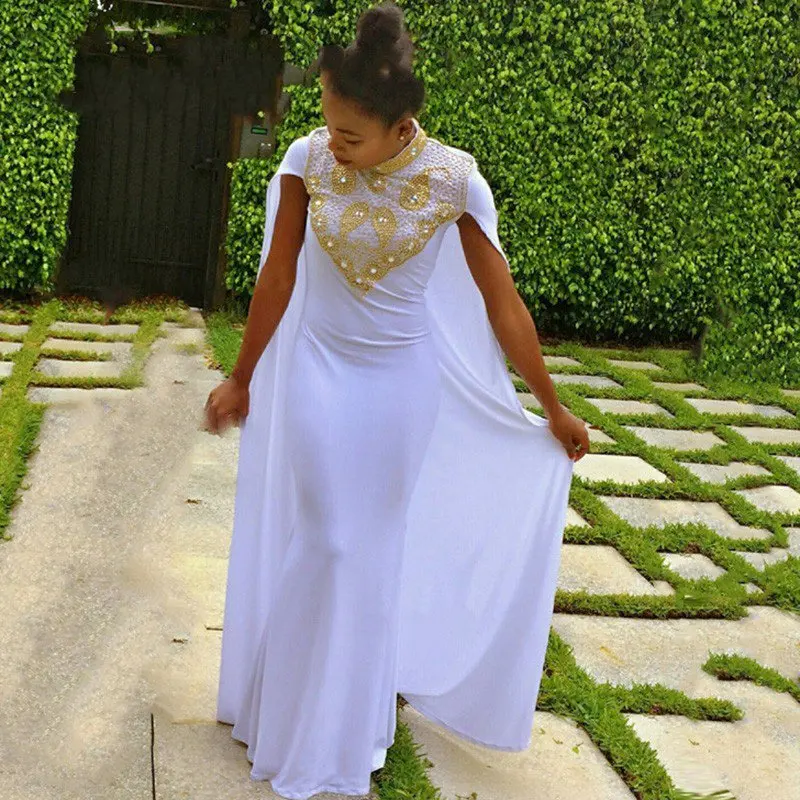 Gold Beading Plus Size Mermaid Evening Dress Short Sleeves ...