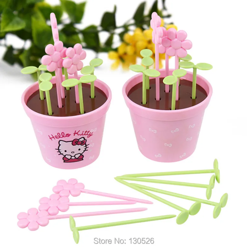 

New Creative Environmental Protection PP Material Flower Bonsai Shape Wave Point Fruit Cake Dessert Fork Set Kitchen Accessories