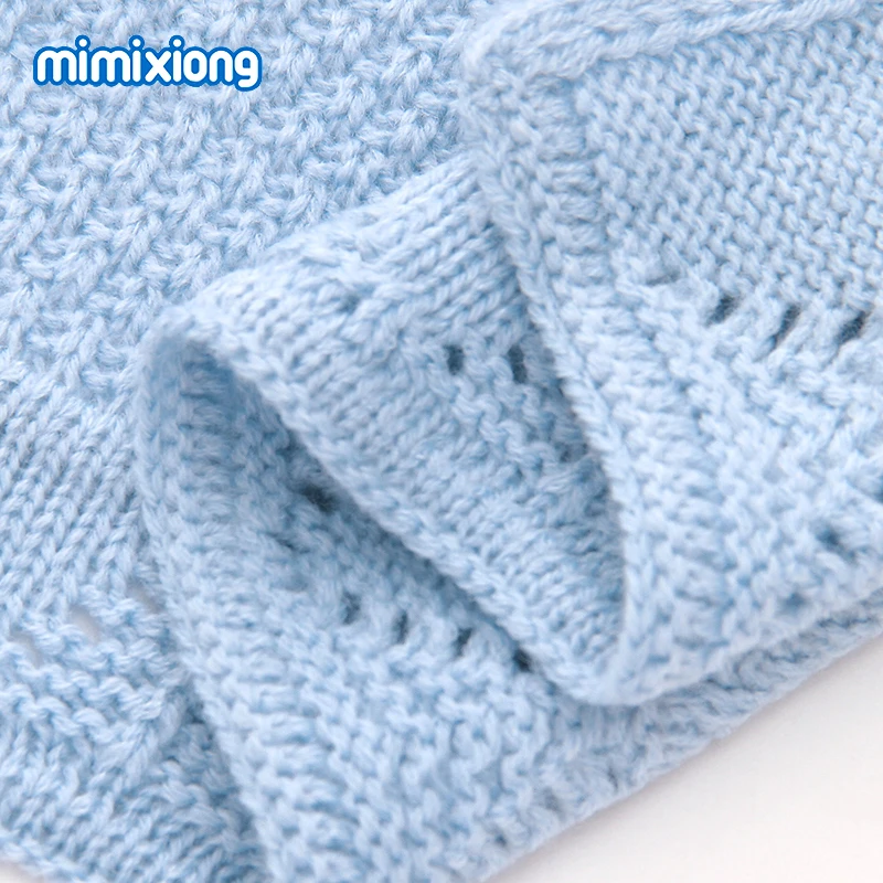 Baby Blankets Knitted Newborn Organic Infant Boy Girl Muslin Swaddle Wrap Blanket Solid Blue Toddler Kid Stroller Bedding Covers