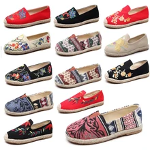 Женские эспадрильи; вышитая обувь; удобные тапочки; женская повседневная обувь; дышащая льняная парусиновая обувь синего цвета с фламинго