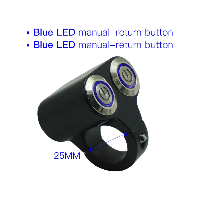 Blue-Manual(25mm) 22 мм 25 мм мотоциклетные переключатели фары опасности тормоза противотуманных фар старт Kill ON-OFF управление двойной переключатель с индикатором света - Цвет: Blue-Manual(25mm)