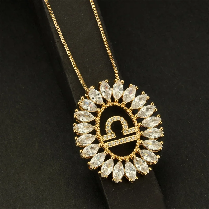 SUNSLL Золотой Цвет Медь Белый кубический цирконий 12 подвеска созвездия ожерелья женские модные ювелирные изделия Cobre CZ Colar