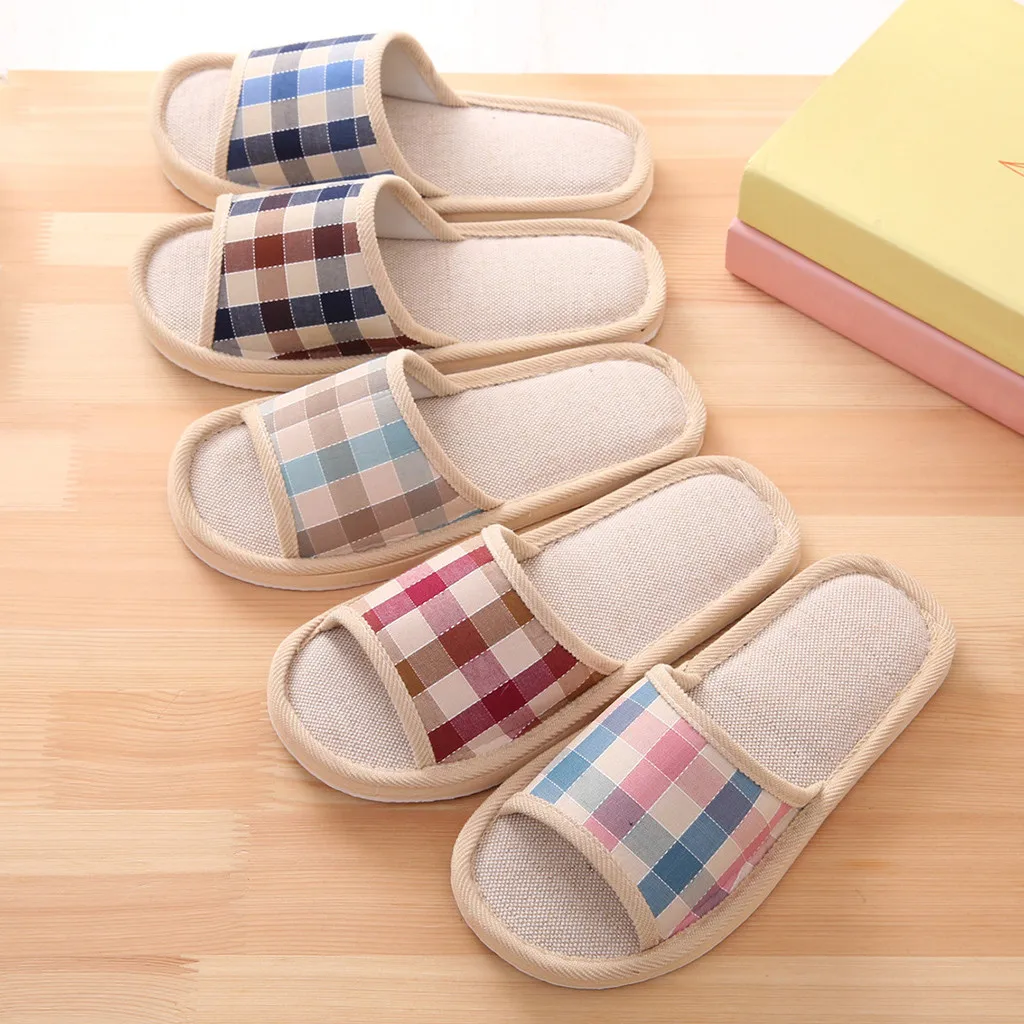 

Men's Fashion Casual Couples Gingham Home Slippers Indoor Floor Flat Shoes