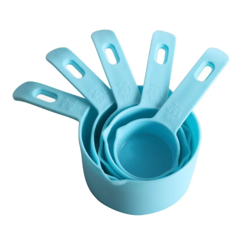 

5pcs Blue Yellow Color Measuring Cups Measuring Spoon Plastic Handle Kitchen Measuring Tool