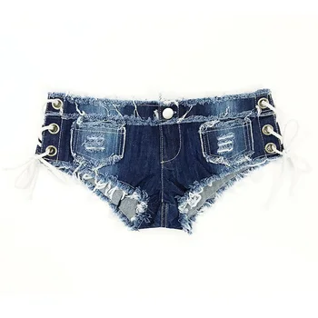 

Women Blue Jean Shorts Jeans Low Rise Denim Shorts Sexy Jean Punk Shorts for Women Lace Up Tassel Bandage Mini Short Jeans