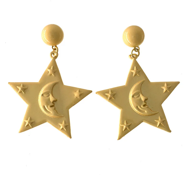 Fashion cute five-pointed star moon smiley earrings