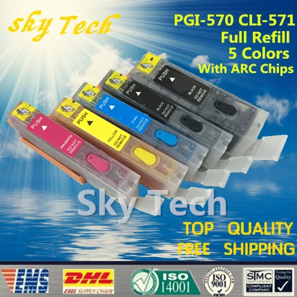 5PK Full ink Refillable Cartridges suit for PGI570 CLI571, Suit for canon PIXMA MG5750 MG6850