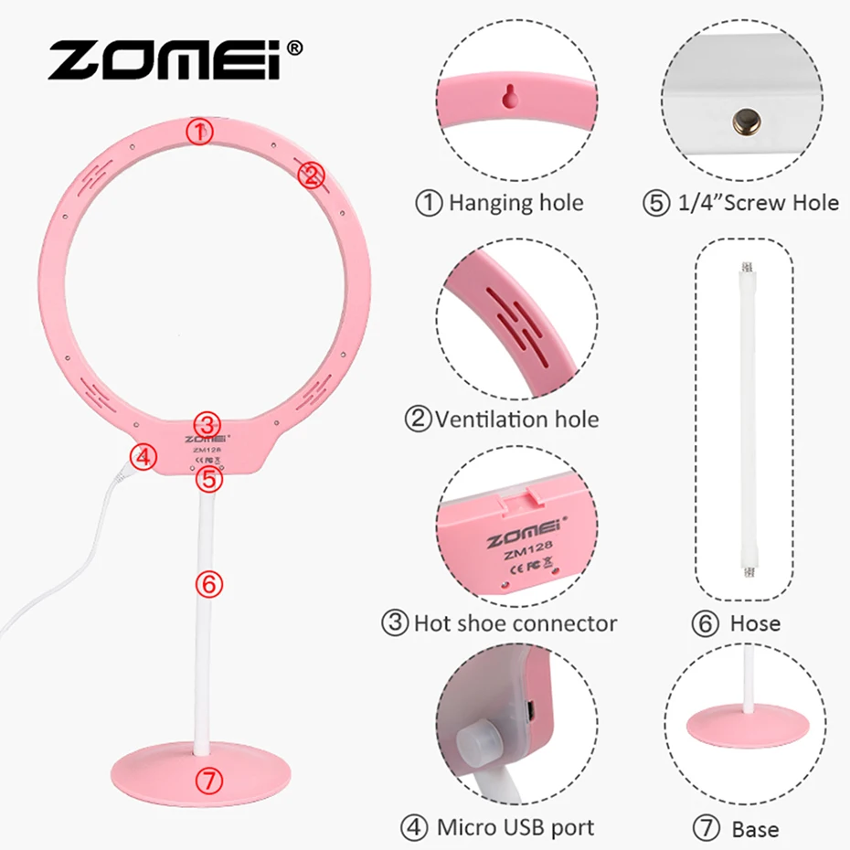 ZOMEI 10 дюймов ZM128 живое наполнение свет красивое кольцо свет затемнение с подставкой для телефона светодиодный кольцевой свет 7,5 Вт зеркало для макияжа фото свет