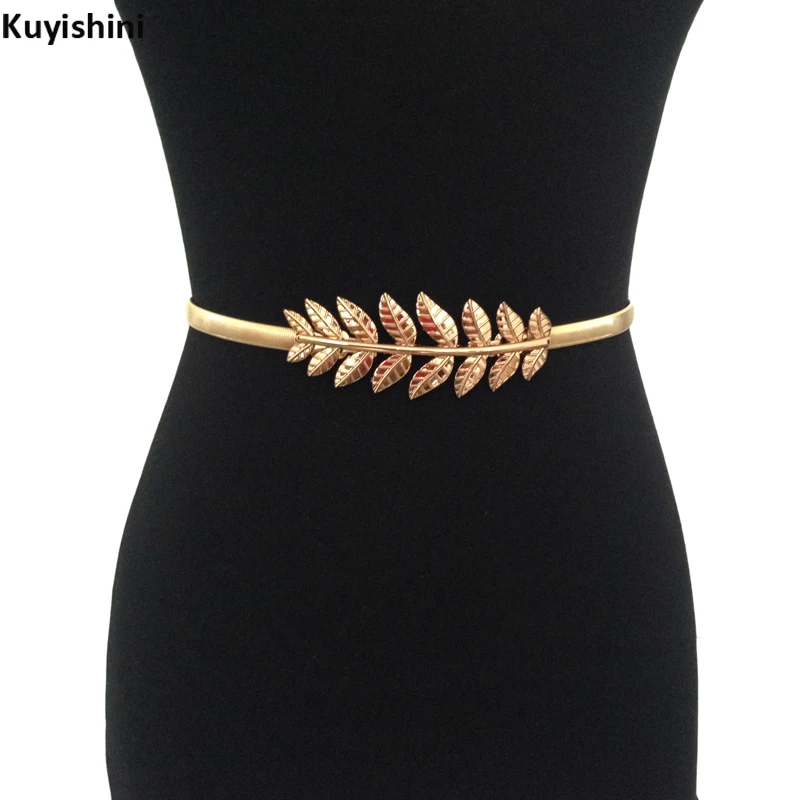 New Luxury Golden Olive Leaves Belt for Women Metal Elastic Waist Chain