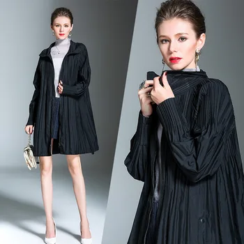 

Trench coat women's long Korean version of the spring and autumn new fold casual loose cardigan zipper coat