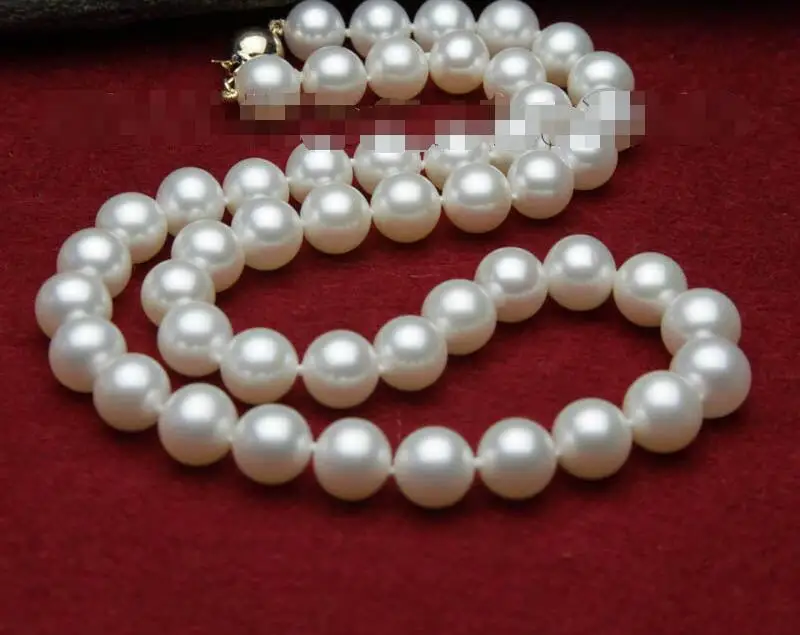 

Free shipping hot sale Women Bridal Wedding Jewelry >> Best quality 9-10mm white freshwater mother of pearls necklace 17"14kt