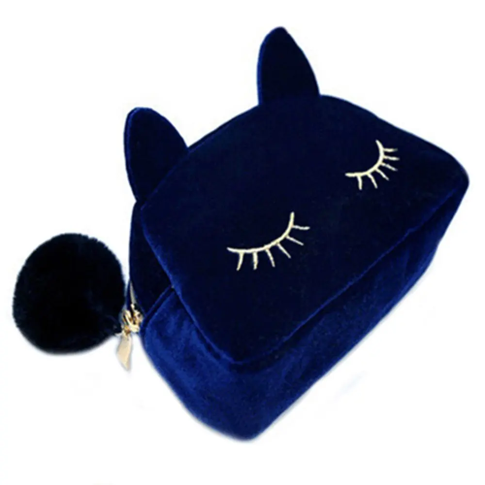 

Cartoon cat Storage Case Travel Makeup Pouch women Cosmetic bag with fur ball