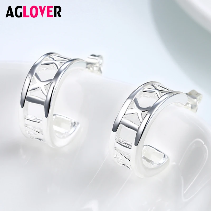 

Fashion Roman Numerals Engraving Earrings Sterling Silver 925 Cute Stud Earrings Women Birthday Gift