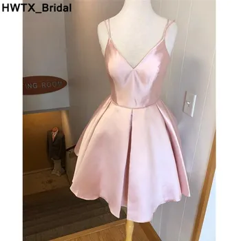 

Elegant Pink V-neck Short Bridesmaid Dress 2018 New Sexy Backless Dresses For Wedding Party Knee Length vestidos dama de honor