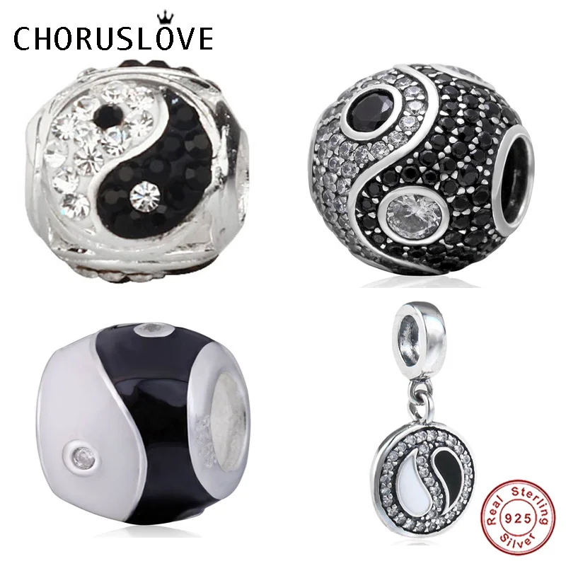

Choruslove Yin Yang Charm Tai Chi Bead 925 Sterling Silver Beads Fits Pandora Charms DIY Bracelet Jewelry