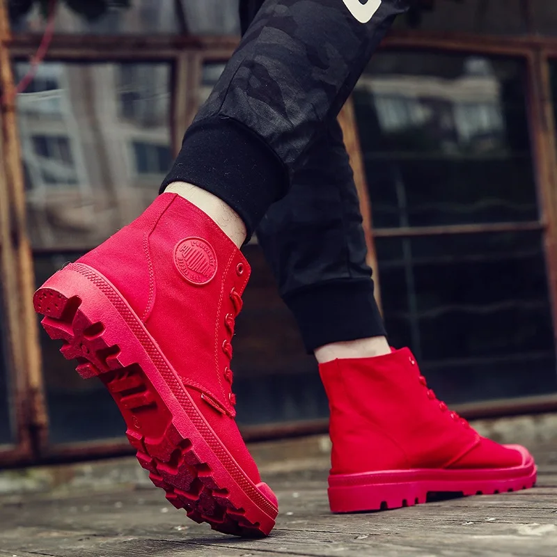 

New High-top Belt Martin Boots Outdoor Hiking Leisure Sports White Shoes Paladin Men and Women Breathable Brand Canvas Shoes