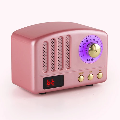 Перезаряжаемый мини ретро bluetooth-динамик, fm-радио, 5 Вт, портативный беспроводной музыкальный классический динамик, 1200 мА/ч, поддержка TF карты, AUX для ПК - Цвет: Pink