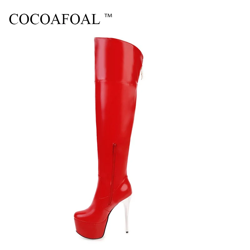 

COCOAFOAL Winter Woman 14 CM High Heeled Shoes Sexy Over The Knee Boots Plus Size 33 43 Black Metal Decoration Thigh High Boots