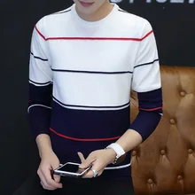 Fall 2017 men pullovers Round collar thin leisure long-sleeved sweater Joker stripes