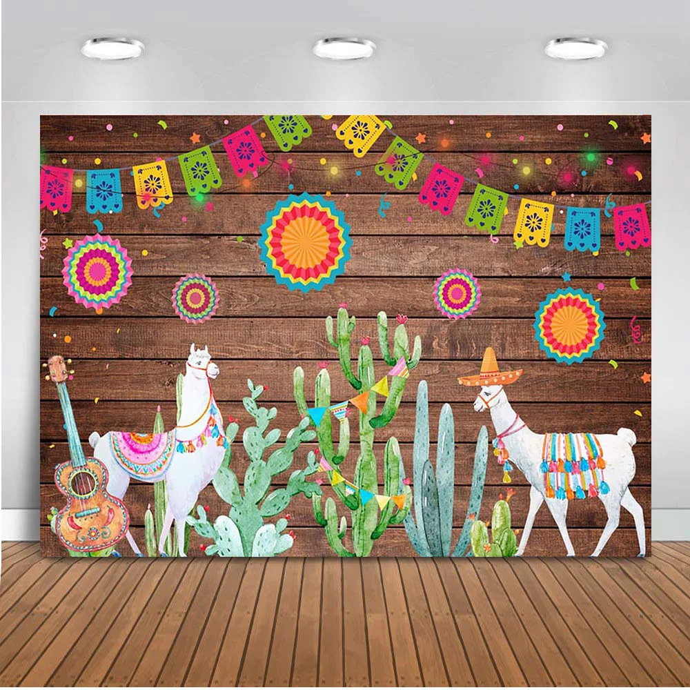 

7X5ft Mexican Fiesta Theme Photography Backdrop Mexico Cactus Guitar Party Background Cinco de Mayo Colorful Flags Paper Flowers