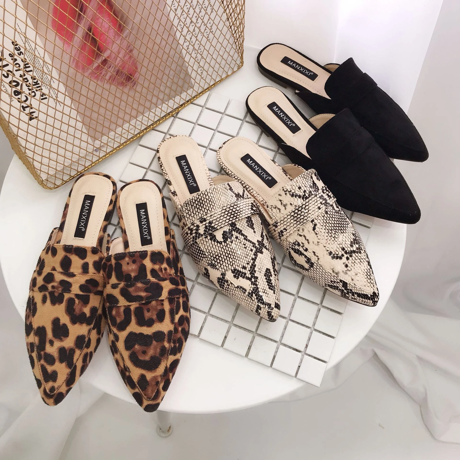 leopard print slip on mules