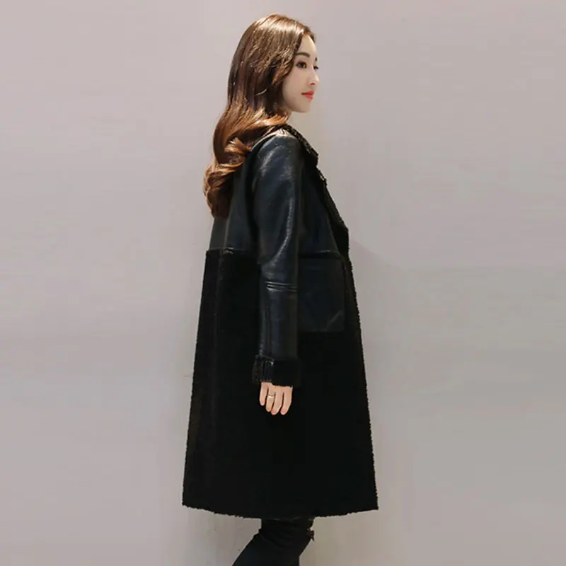 Winter Lambswool Women Wool Long Coat 2017 New Large-size Thicker Female Woolen Leather Fashion Jacket manteau femme hiver Z259
