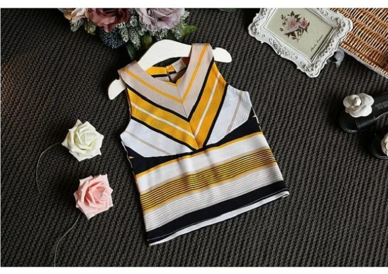 Sleeveless Girls Clothing Sets Casual Chiffon Striped Shirt Tops Shorts 2-piece Kids Clothes 2019 Summer Children Outfits Suit (7)