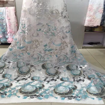 

Luxury Aqua Embroidered Tulle Dress Lace Latest Sequin African French Lace Fabric For Girls X528-3