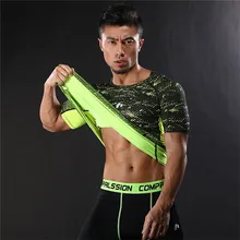 Спортивная рубашка с короткими рукавами, Для мужчин Фитнес Топы Для мужчин s прилегающие быстросохнущие лосины для бега T рубашка Спортивная одежда тренировочные футболки Dri подходящие база Слои штук;# A