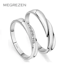 MEGREZEN Couples Engagement Rings Silver Jewelry Wedding Rings Pair Crystal Ring For Men And Women Anillos De Compromiso YR030-5