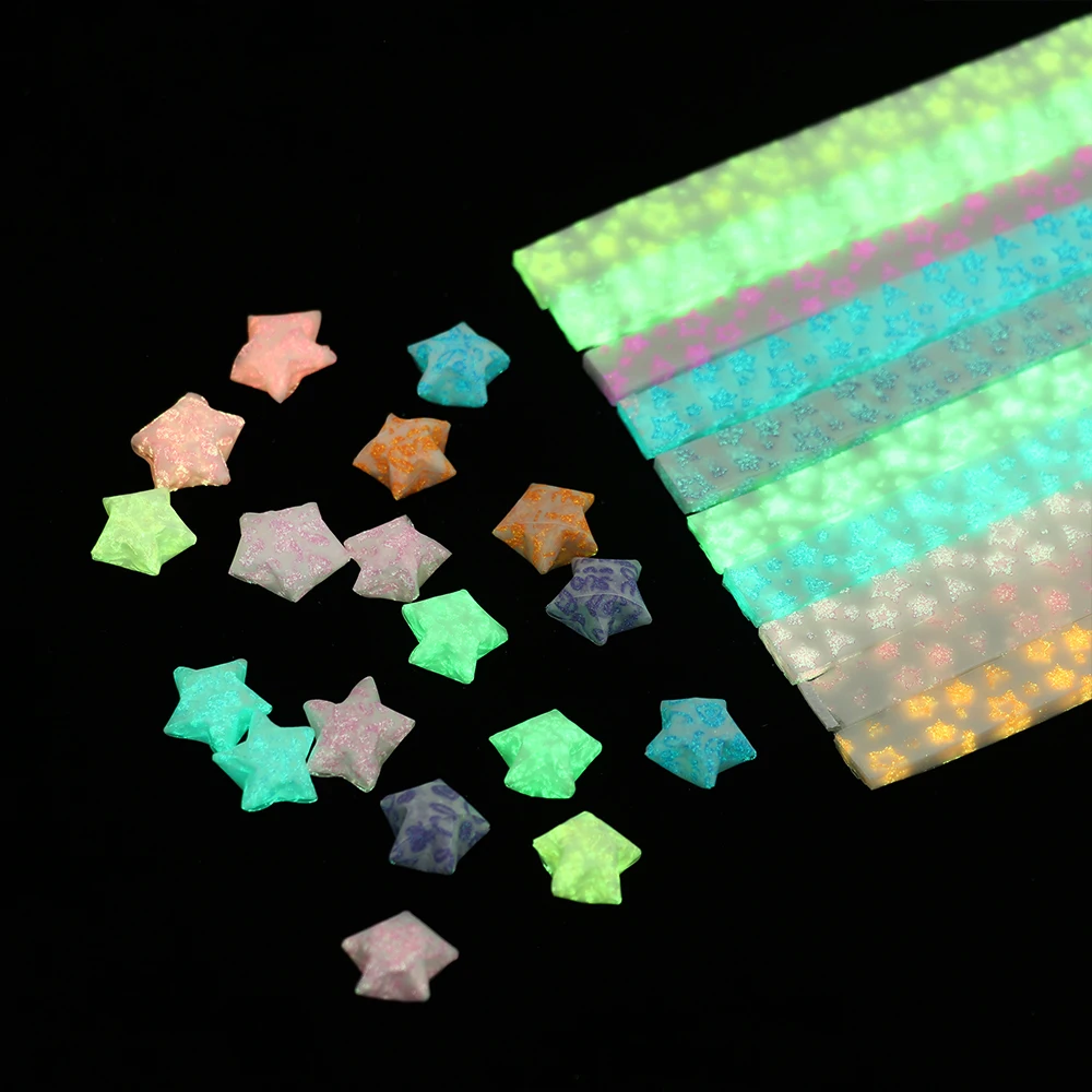 

210pcs/lot Funny Glow in Dark Lucky Star Origami Fluorescence Folding Strip Paper Best Wishes Handcraft Gift Craft Paper Decor
