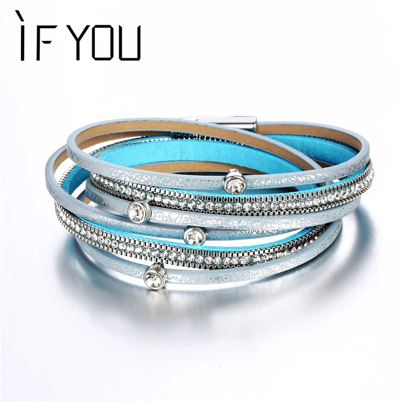 

IF YOU New Design Crystal Beads Leather Bracelet Multiple Layers Charms Bracelets For Men Fashion Statement Jewelry Gifts