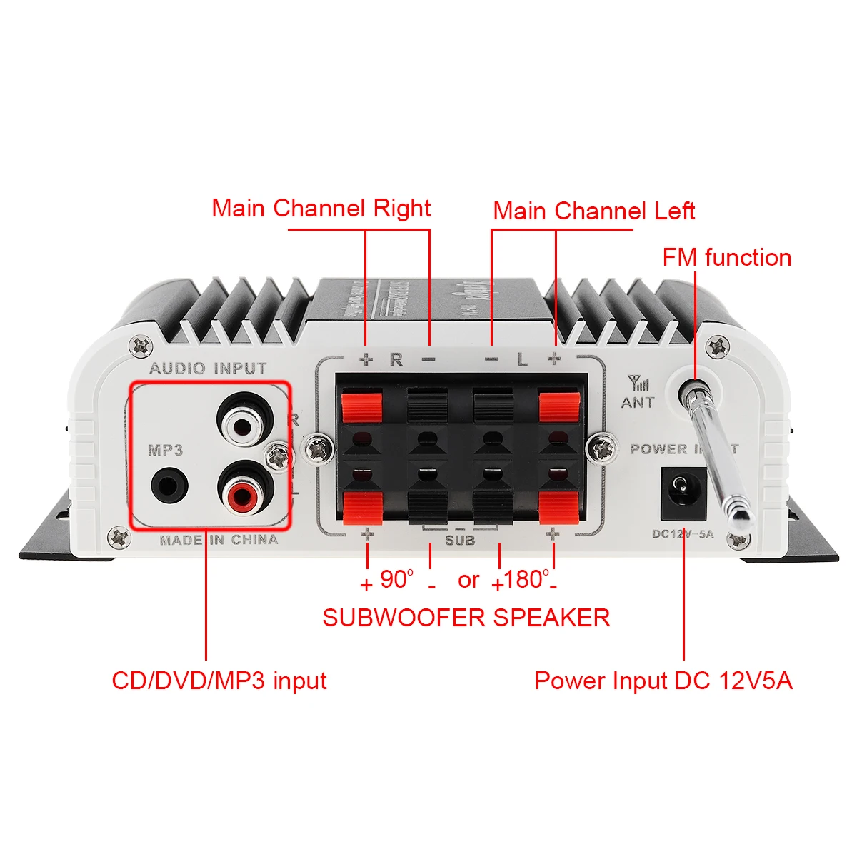 2.1CH Hi-Fi автомобильный аудио усилитель высокой мощности fm-радио плеер SD USB DVD MP3 с пультом дистанционного управления для автомобиля мотоцикла домашний аудио