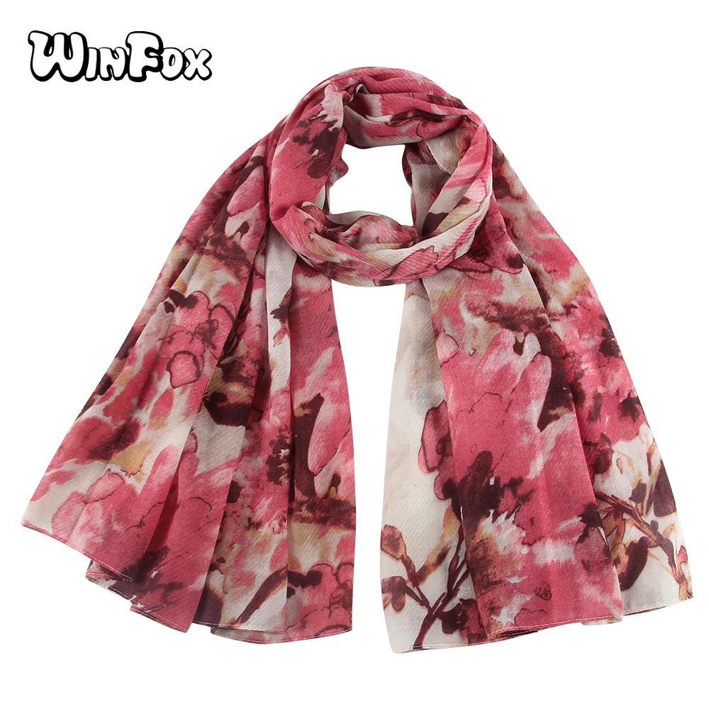 Winfox Fashion Spring Autumn Elegant Gray Flower Flora Print Long Scarf Soft Viscose Shawl Scarves For Women Female bufanda | Аксессуары