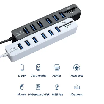 

6 Port High Speed Splitter With SD/TF Card Reader Slot USB HUB Multiple USB Splitters 3.0 HUB For PC Computer Laptop Accessories