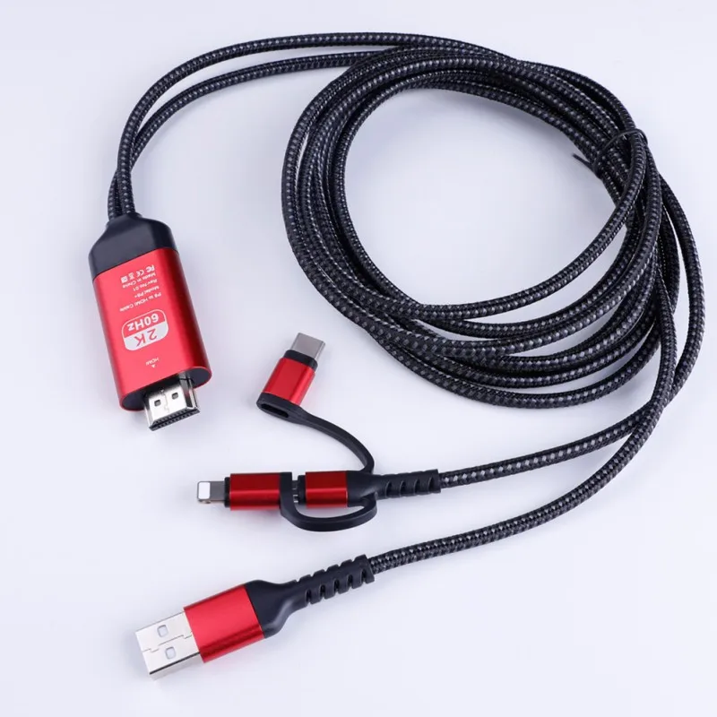 

Three-in-one HD video conversion cable for iPhone iPad Lighting Android Phone Micro USB Type C to HDMI FHD1080@60Hz