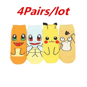 

4pairs/lot Amine Harajuku Pokemon Go Sock 3D Printed Cartoon Women's Socks Pikachu Novelty Low Cut Ankle Cute Sokken Meias