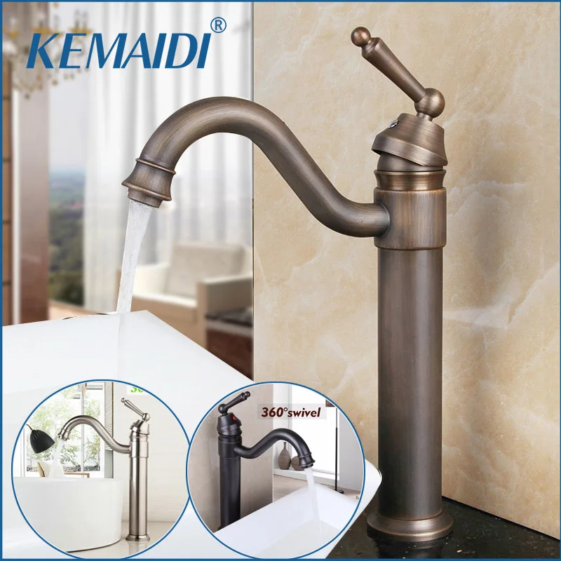 Online KEMAIDI Bad Waschen BasinSwivel 360 ORB Antike Messing Gedreht Dampf Auslauf Deck Montiert Hohe Sink Mischbatterie Wasserhahn