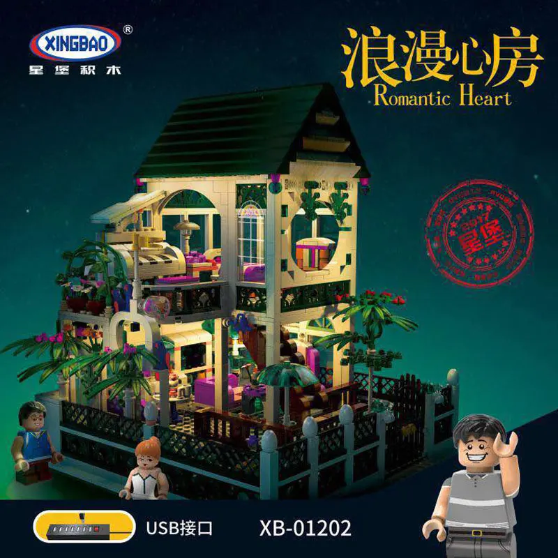 

XingBao 01202 1500Pcs with Light USB Romantic Heart of The Two Floors Building Blocks Bricks for children's Toys Education Gifts
