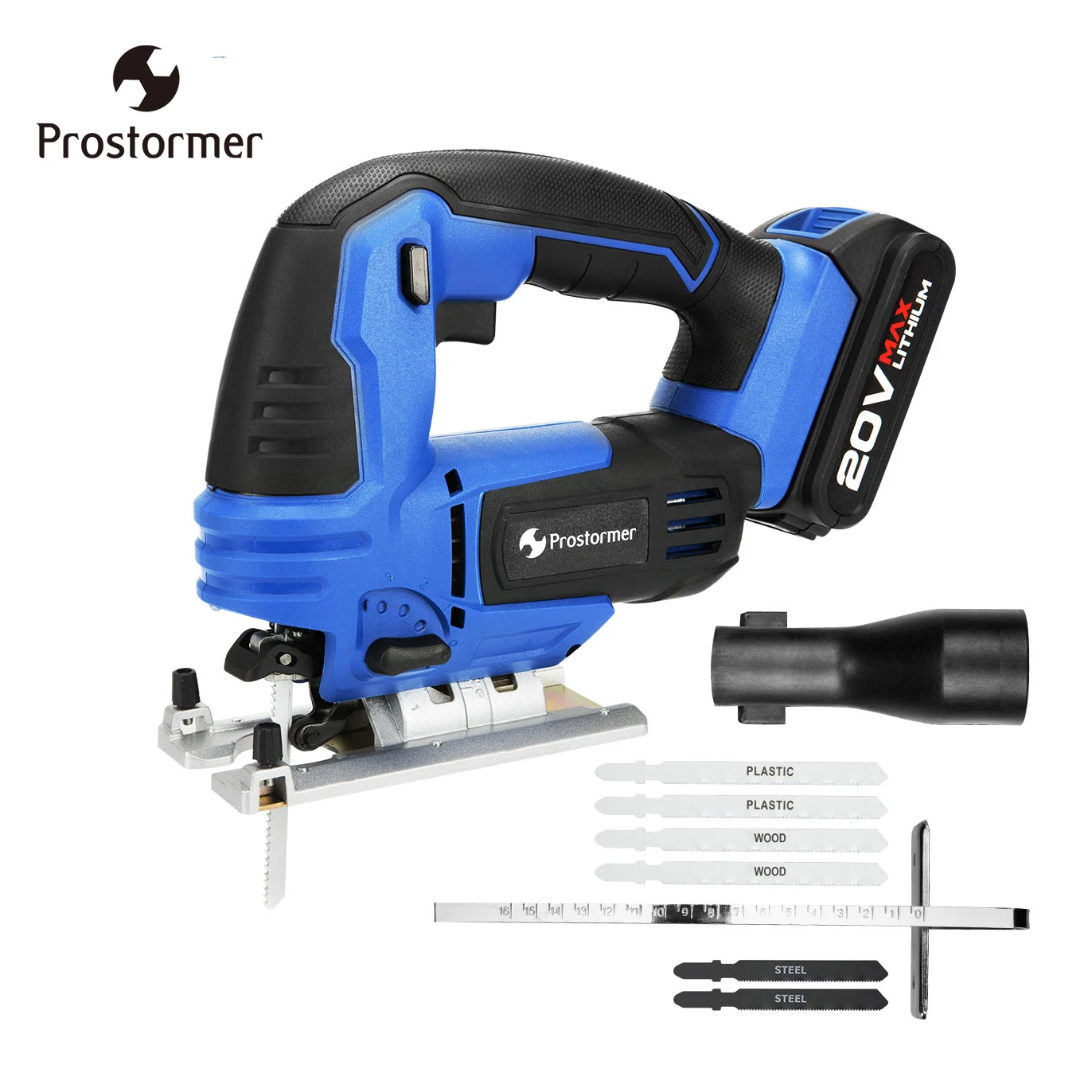 

PROSTORMER 20V Cordless Jig Saw Quick Blade Change LED Light Jigsaw guide With 6 Pcs Blades Woodworking Home Power Tools serra
